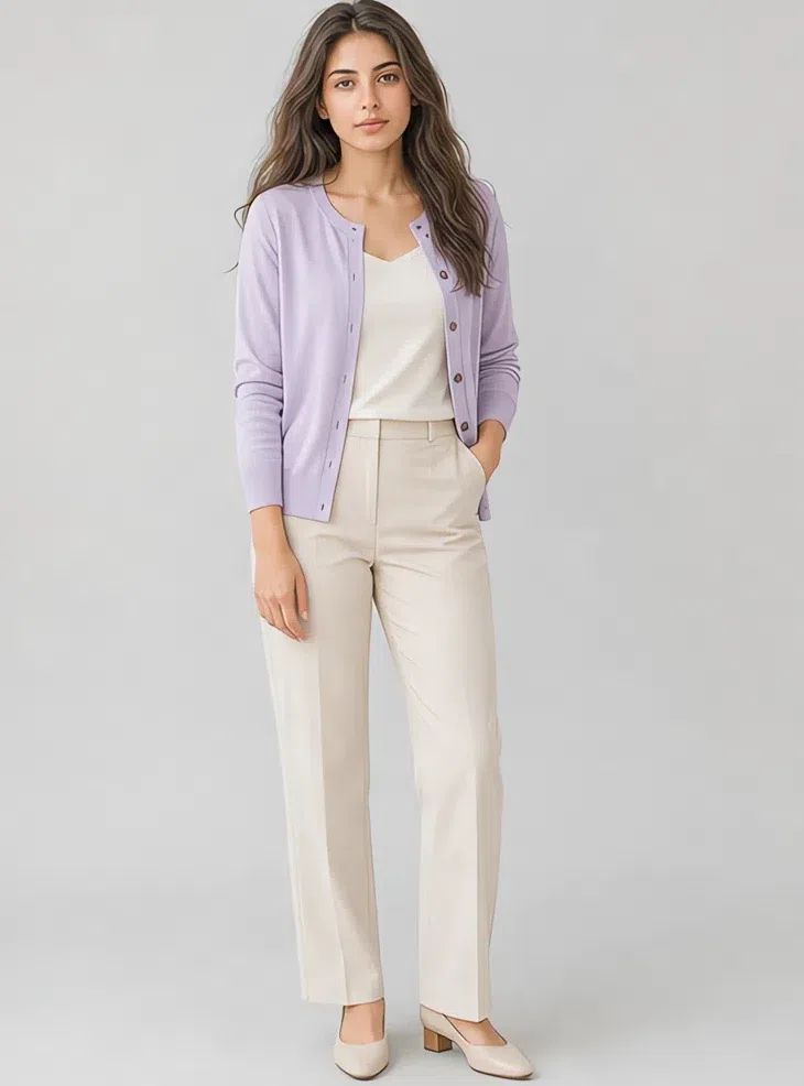 Wisteria fine-knit cardigan, Light Summer capsule wardrobe, Medium complexion