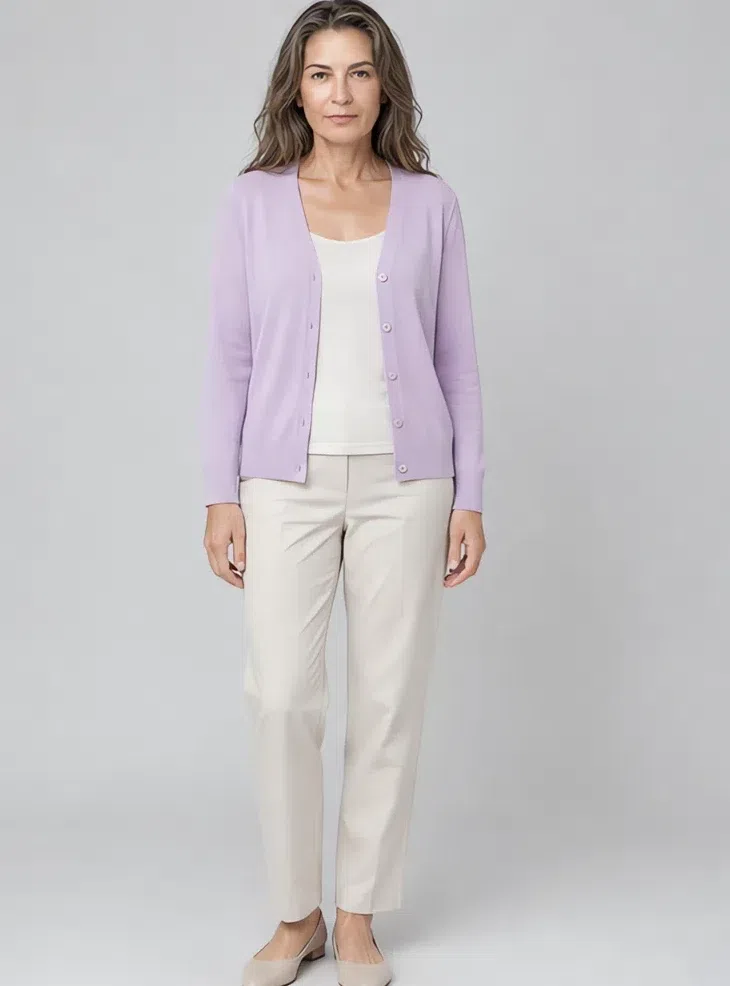 Wisteria fine-knit cardigan, Light Summer capsule wardrobe, Light complexion