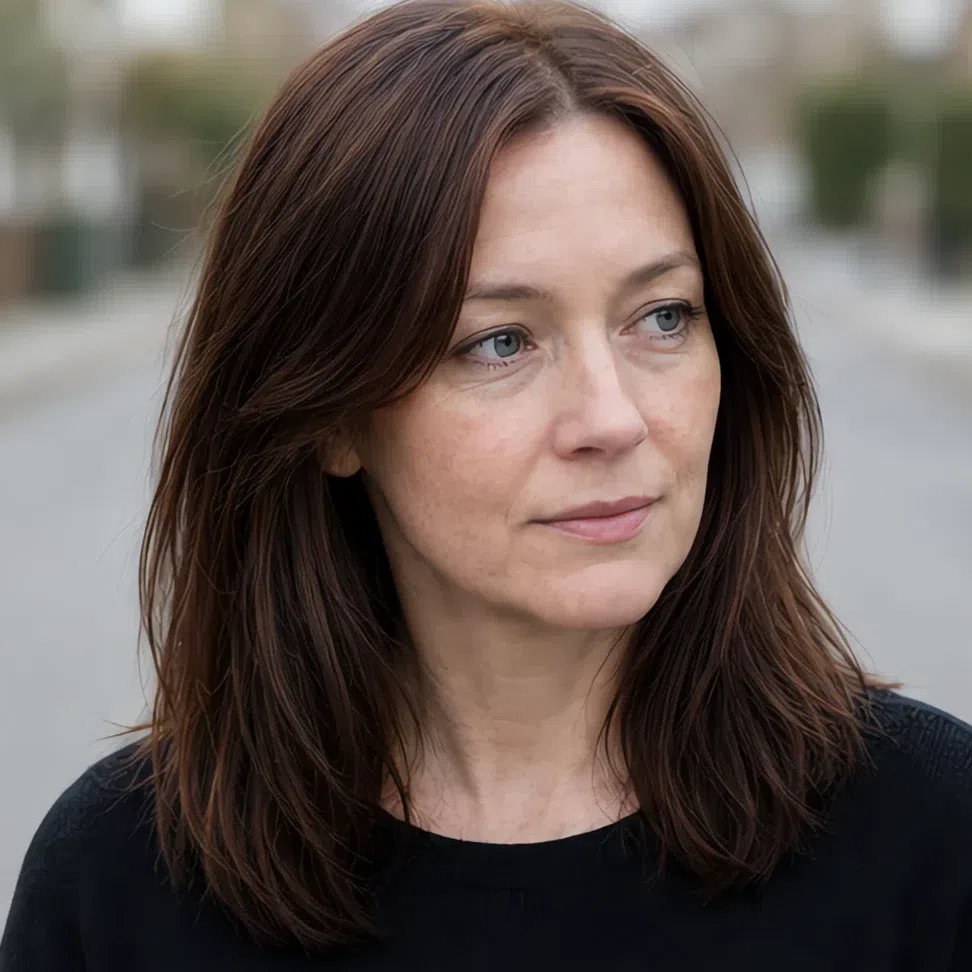 Dark chestnut hair color on a Light Summer woman