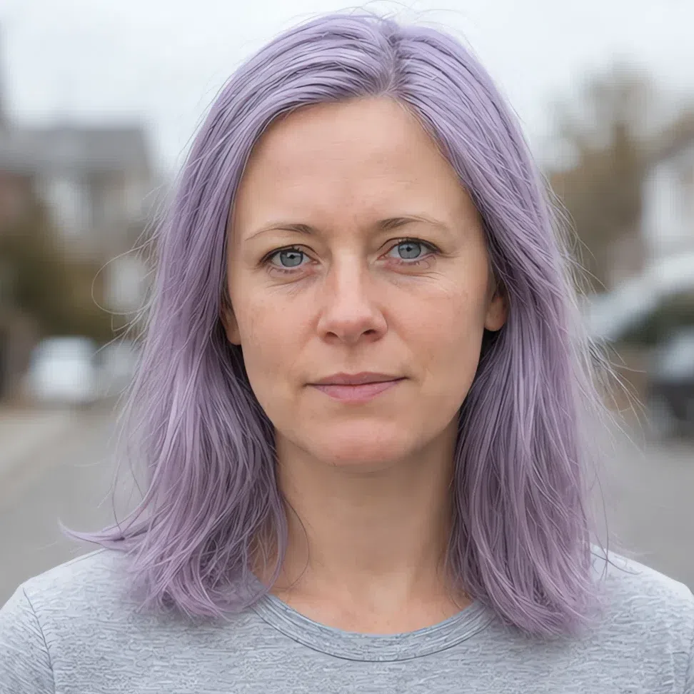 Pastel lavender hair color on a Light Summer woman