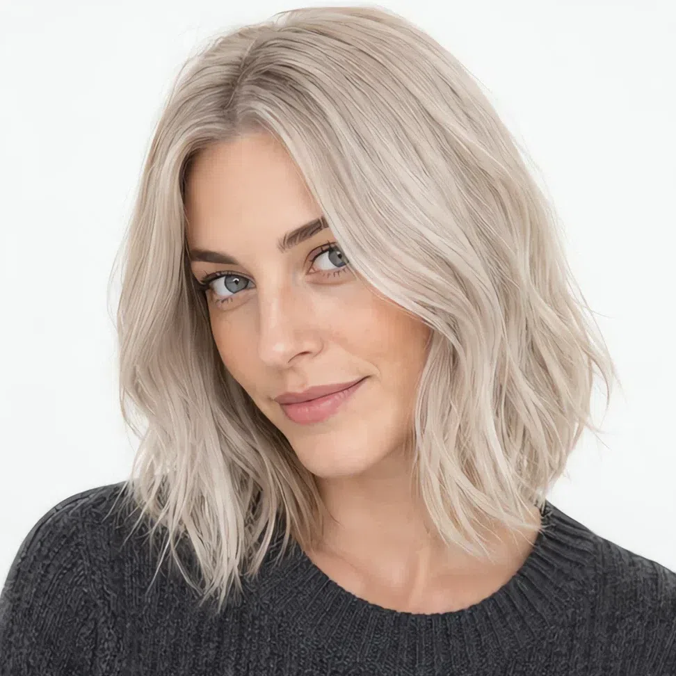 Light cool ash blonde at level 9 on a Light Summer woman
