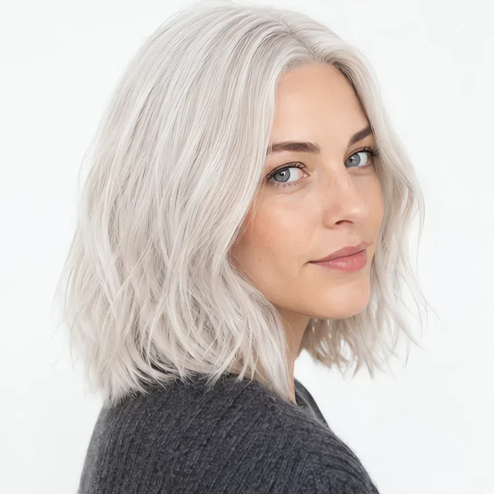 Icy platinum at level 10 on a Light Summer woman with a level 6 natural