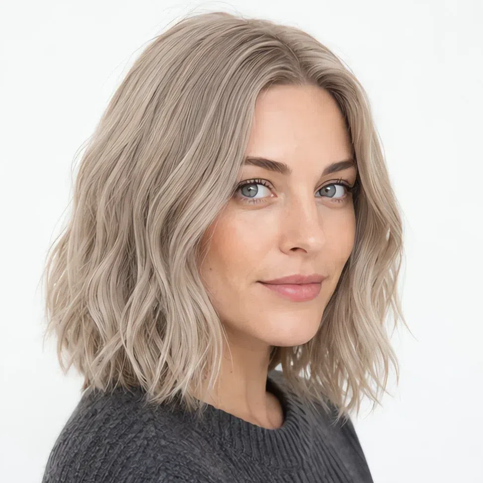 Cool ash blonde at level 8 on a Light Summer woman