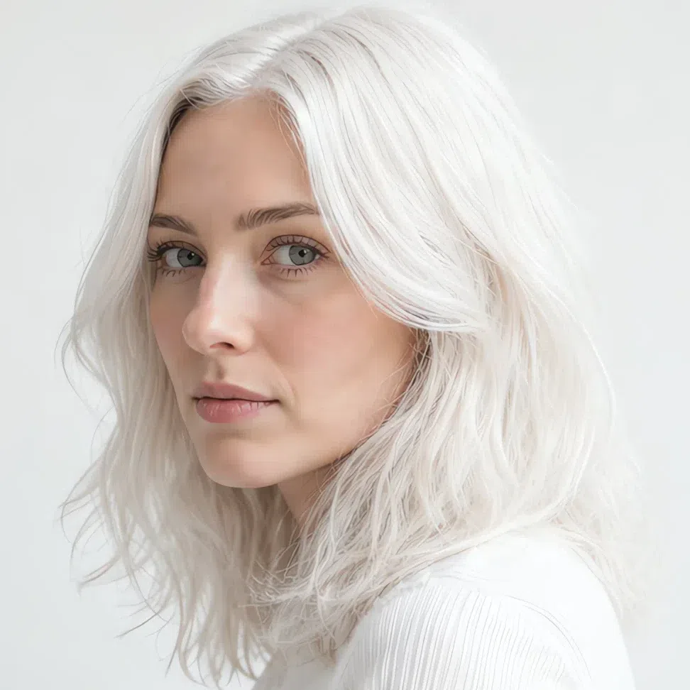 Stark optic-white bleached platinum on a Light Summer woman