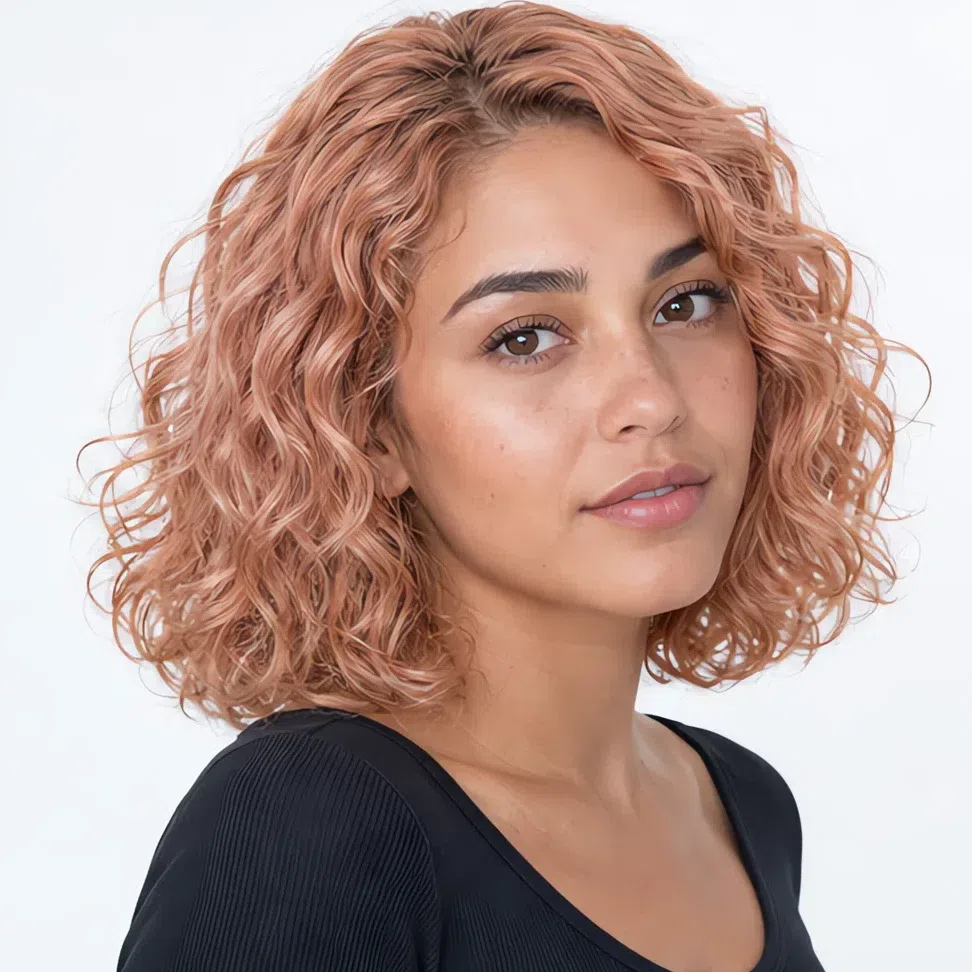 A Light Summer woman with a medium complexion and a rose gold blonde at level 8