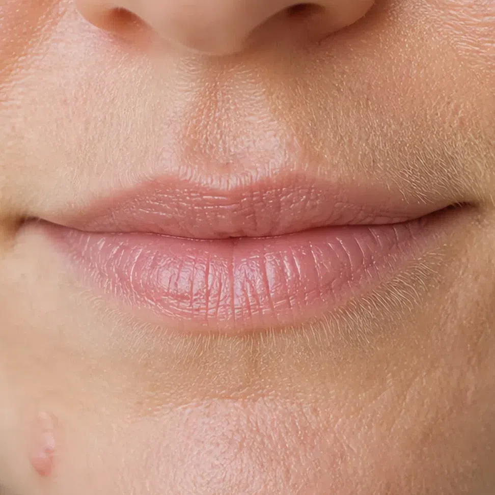 Light Summer daytime lip makeup on a medium complexion