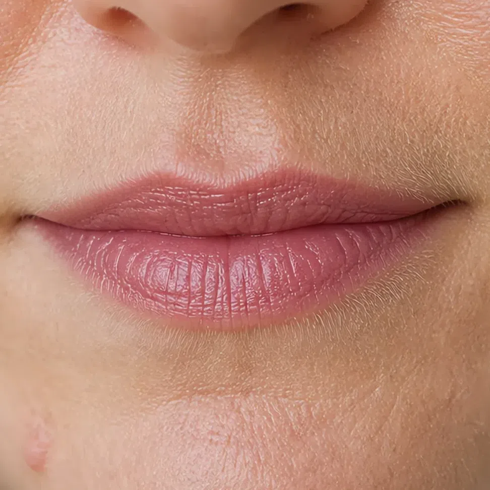Light Summer evening lip makeup on a medium complexion