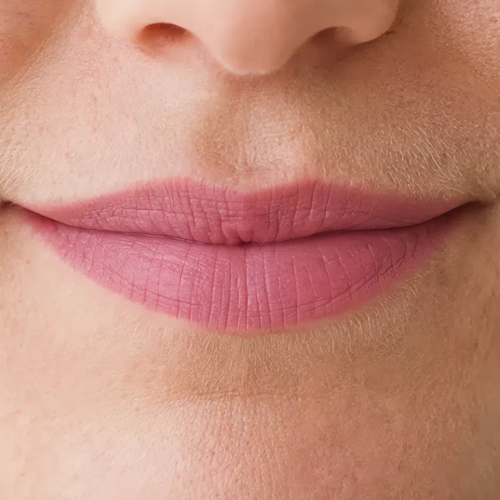A soft berry lipstick in a flat matte finish