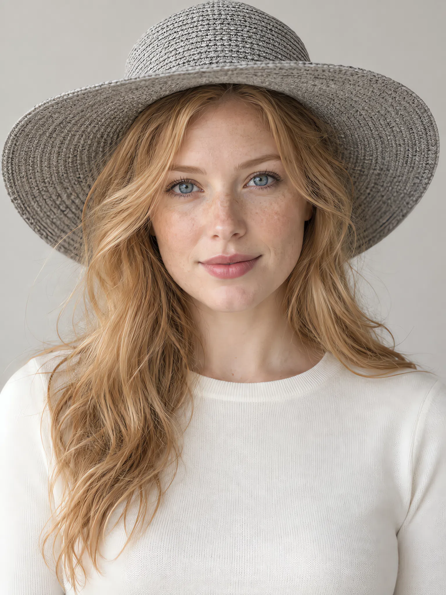 Wide-brim sun hat recolored through Light Spring accents over a neutral knit