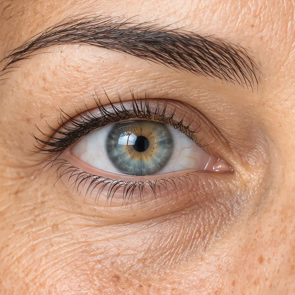 Transparent gray-blue Light Spring eye with a turquoise note