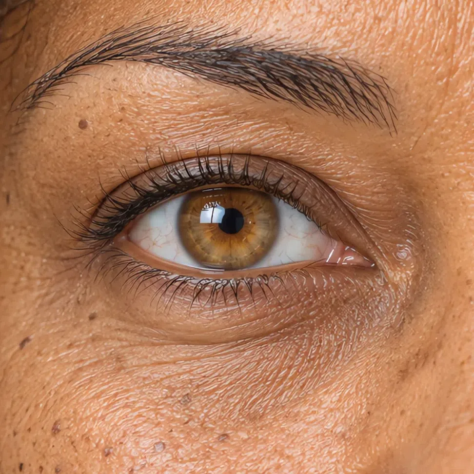 Light honey-amber Light Spring eye on a deep complexion