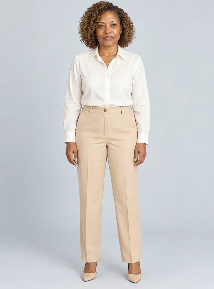 Wheat tailored trousers, Light Spring capsule wardrobe, Deep complexion