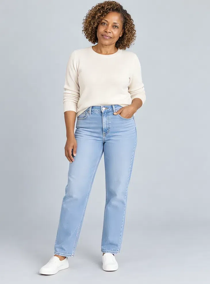 Pale denim jeans, Light Spring capsule wardrobe, Deep complexion