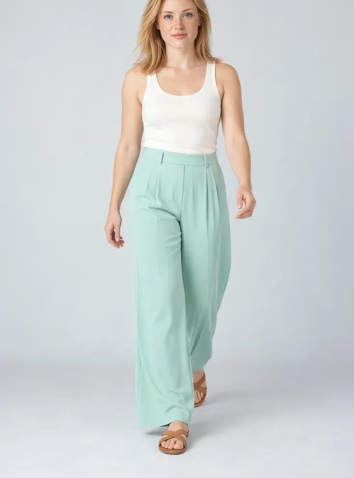 Spearmint wide-leg trousers, Light Spring capsule wardrobe, Fair complexion