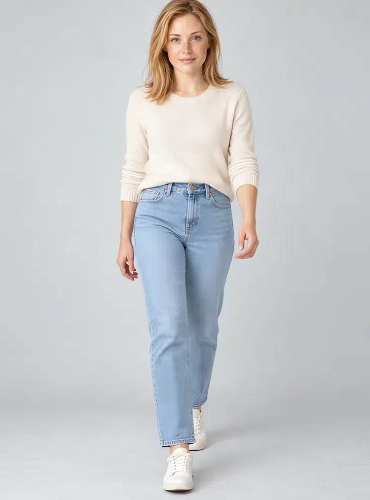 Pale denim jeans, Light Spring capsule wardrobe, Fair complexion