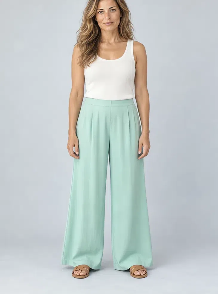 Spearmint wide-leg trousers, Light Spring capsule wardrobe, Light complexion