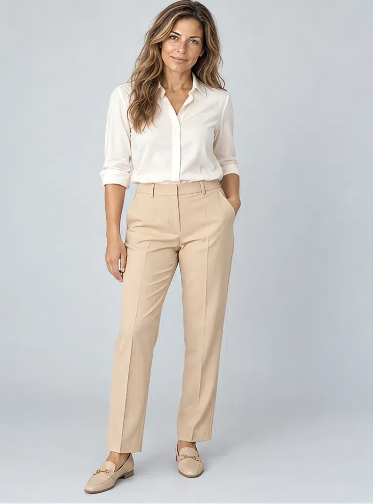 Wheat tailored trousers, Light Spring capsule wardrobe, Light complexion