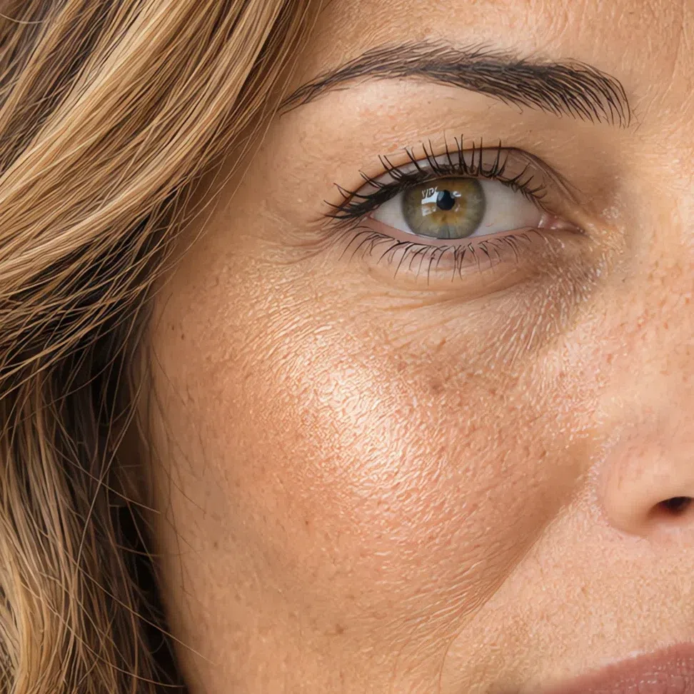 Champagne highlighter on a light olive Light Spring complexion