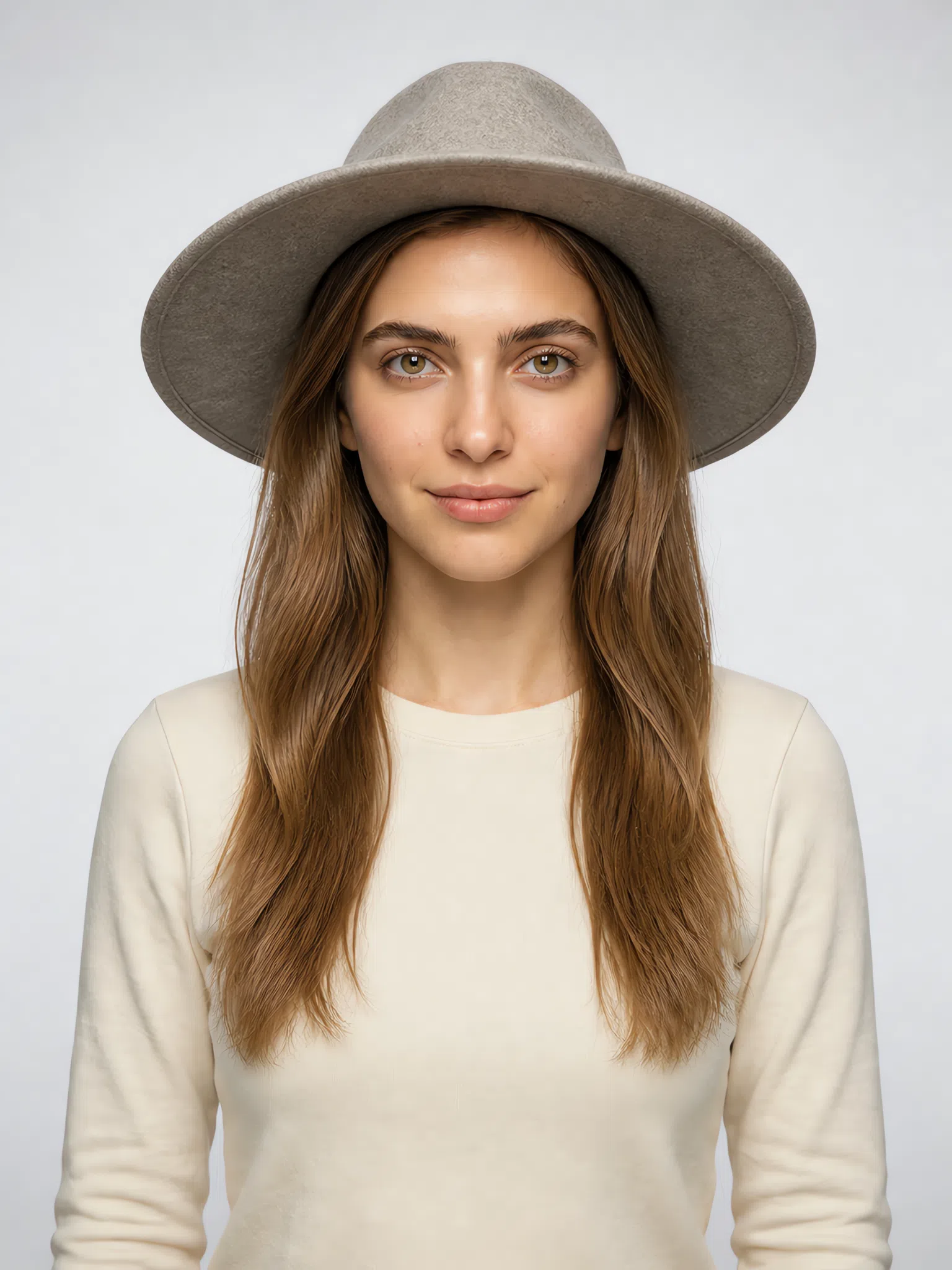 Wide-brim felt hat recolored to a Soft Autumn accent