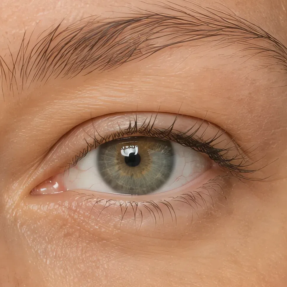 Muted gray-green Soft Autumn eye on a fair complexion