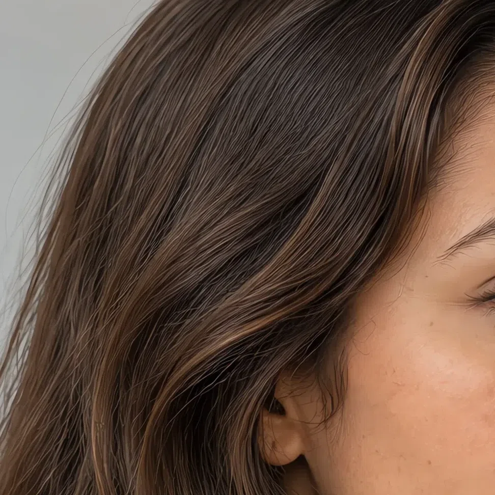 Warm mid brown natural hair with a bronze sheen, Soft Autumn