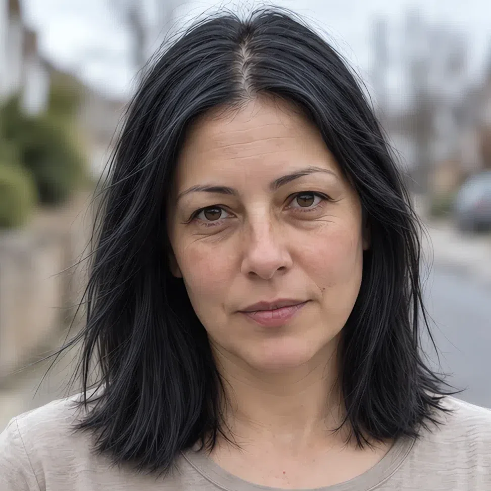 Blue-black hair color on a Soft Autumn woman