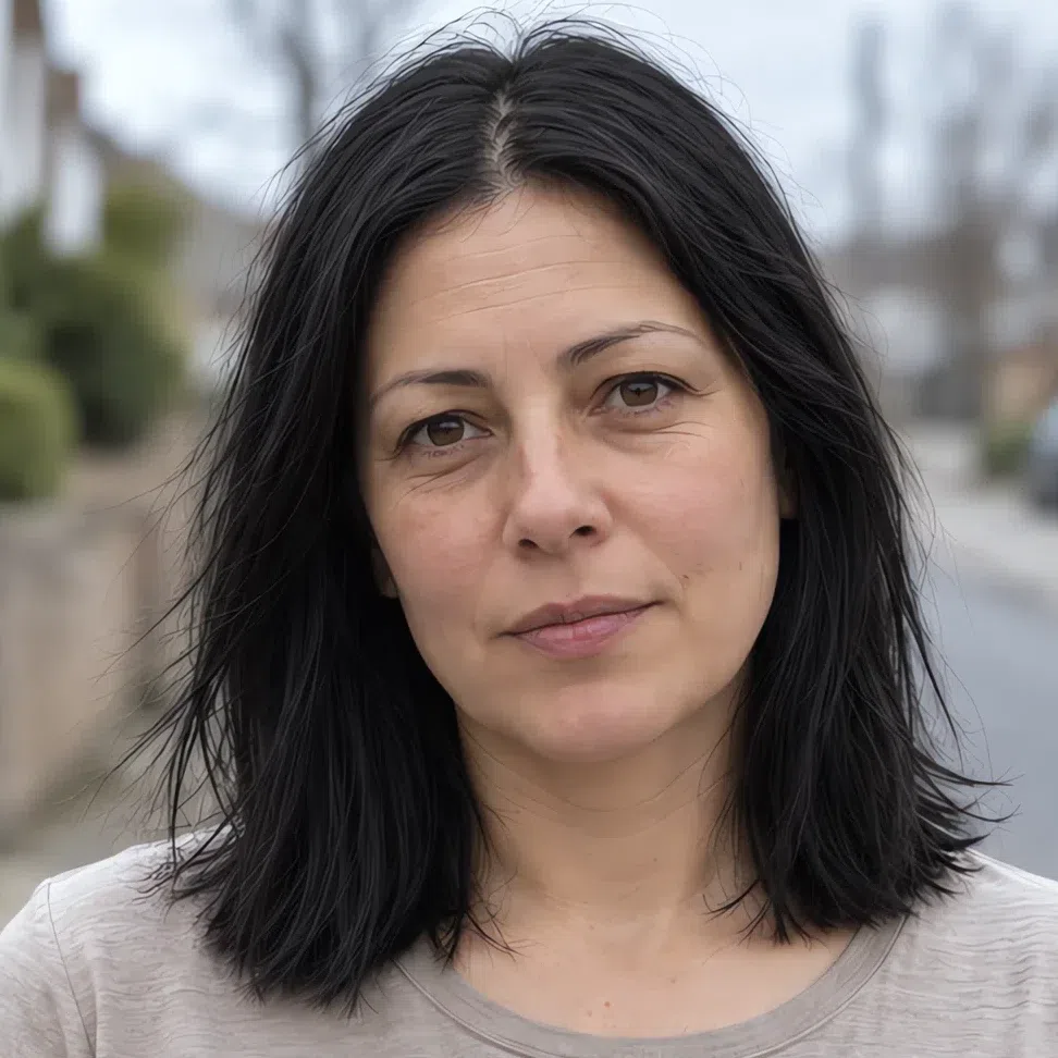Jet black hair color on a Soft Autumn woman