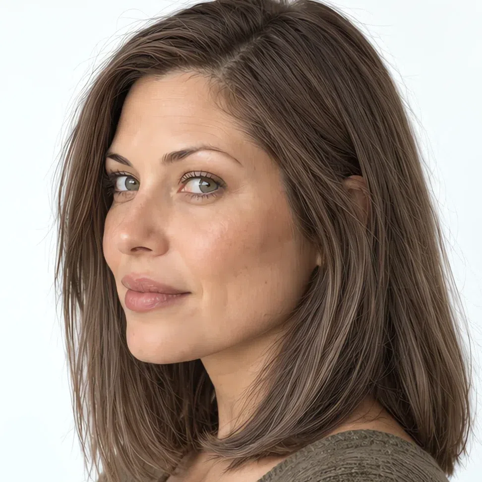 The same hair ten weeks on, a dull neutral gray-brown at the same level