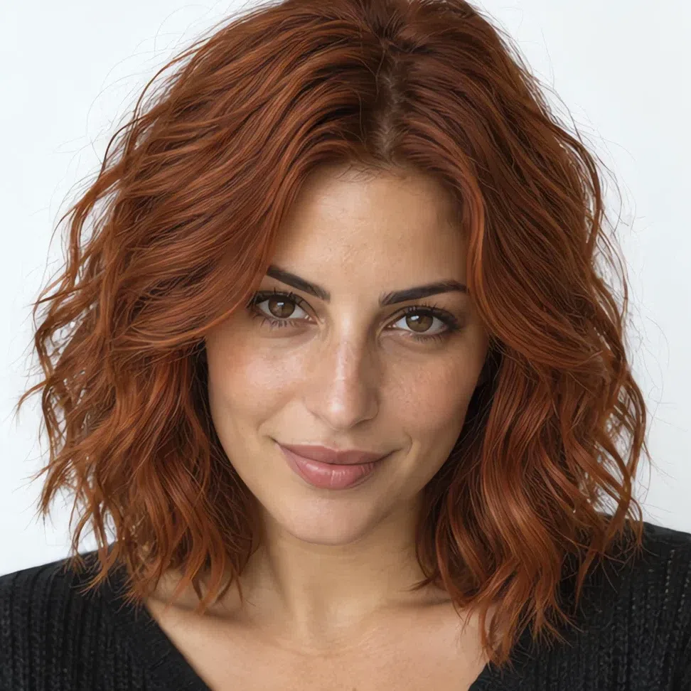 The same woman with fiery ginger hair at full saturation