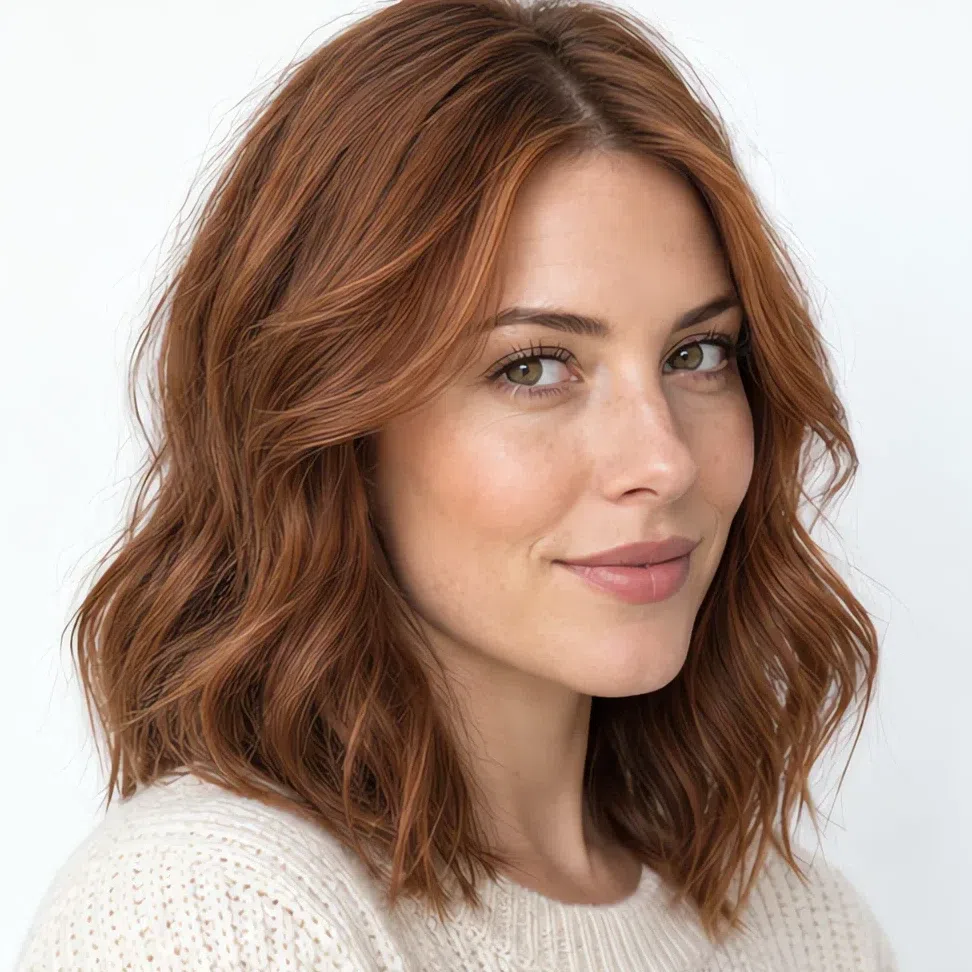Level 7 copper hair color, a 7.4, on a Soft Autumn woman