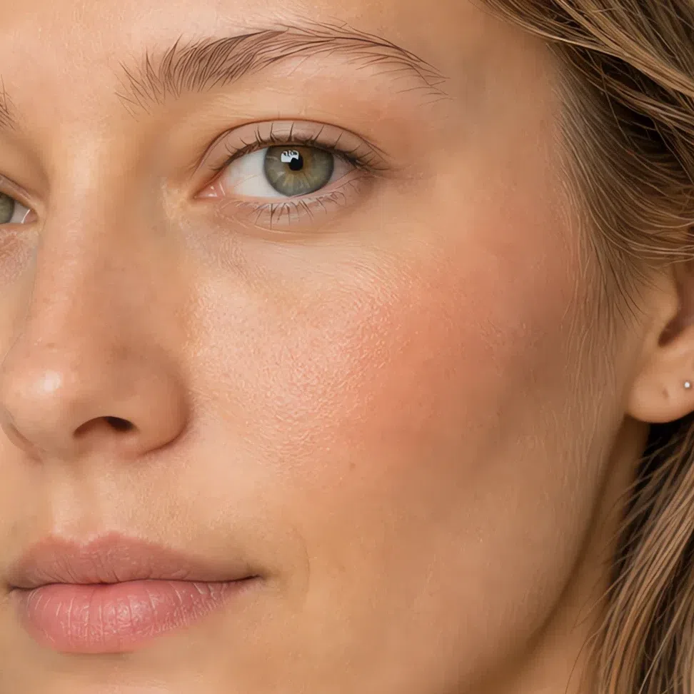 Peach blush on fair ivory-beige skin, Soft Autumn