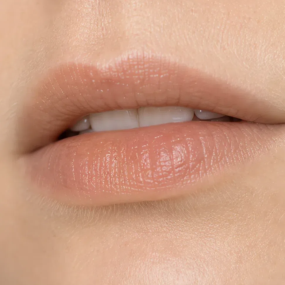 Soft Autumn daytime lip color on a fair complexion