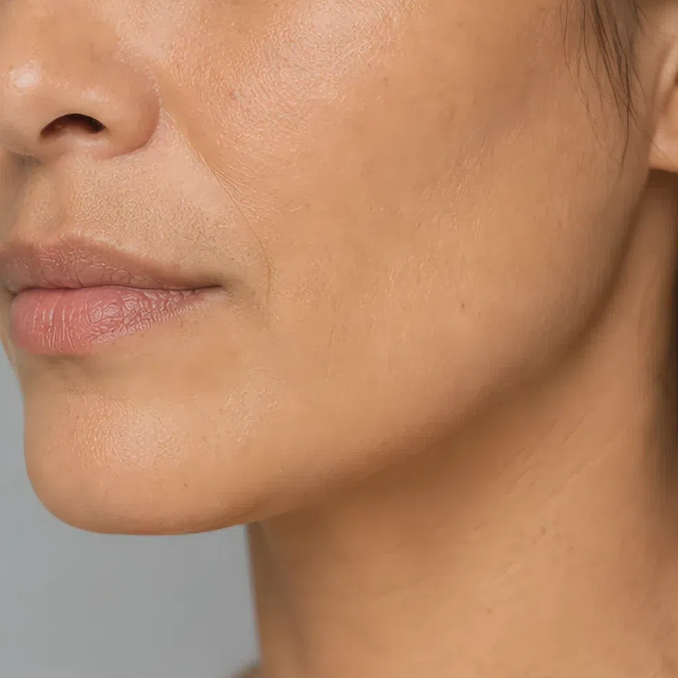 Neutral-warm foundation on light olive skin, Soft Autumn