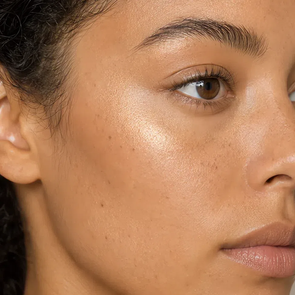 Champagne highlighter on medium peach-beige skin, Soft Autumn