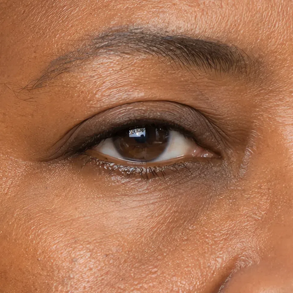 Walnut eyeliner on deep warm brown skin, Soft Autumn