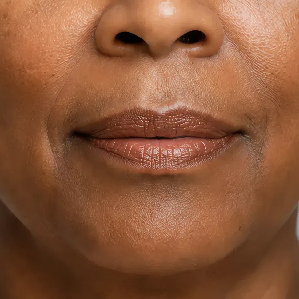Nutmeg nude lipstick on deep warm brown skin, Soft Autumn