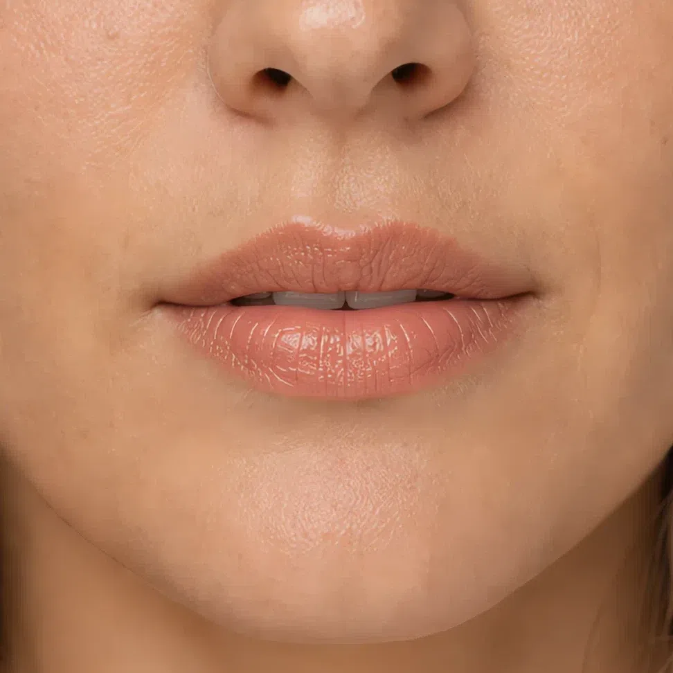 Praline nude lipstick on fair ivory-beige skin, Soft Autumn