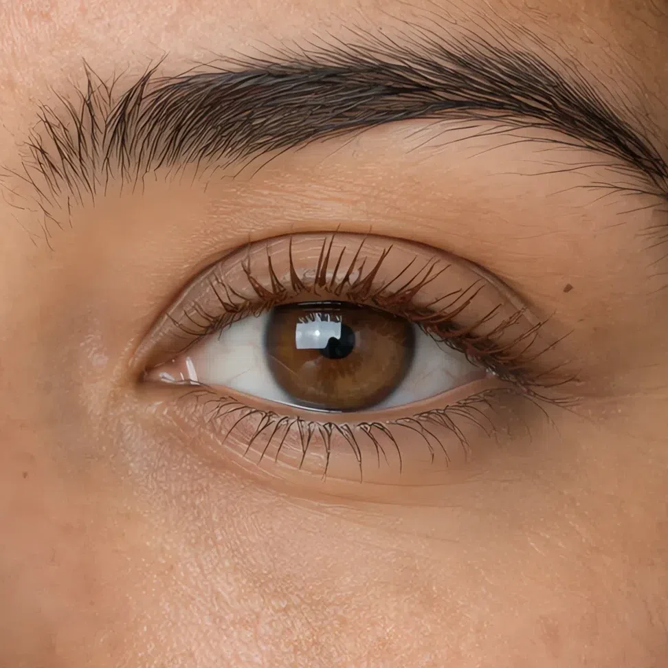 Brass mascara on medium peach-beige skin, Soft Autumn
