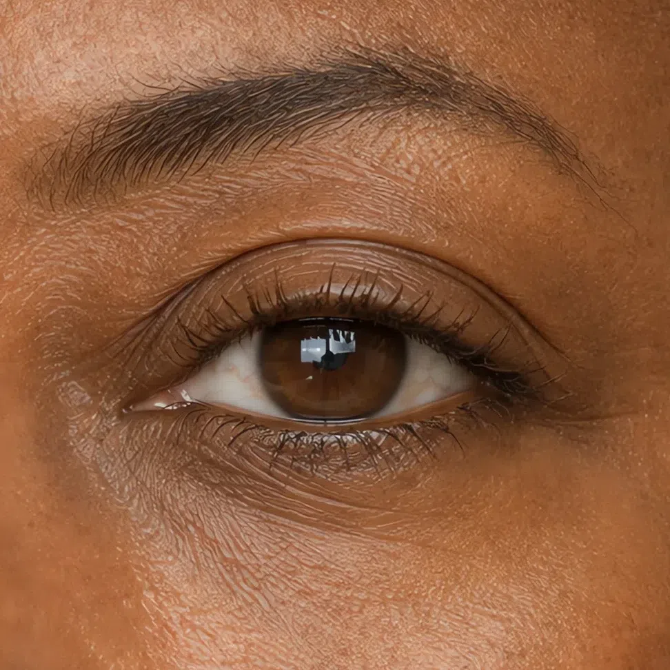 Brown-black mascara on deep warm brown skin, Soft Autumn