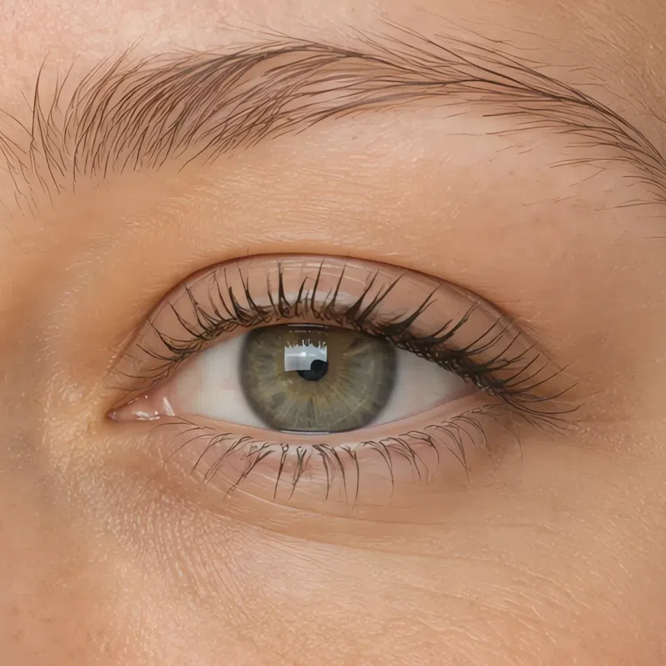 Coffee mascara on fair ivory-beige skin, Soft Autumn