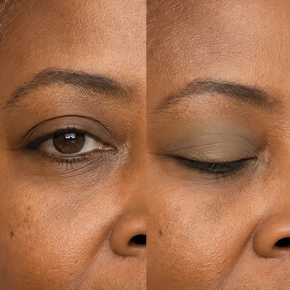 Moss everyday eyeshadow on deep warm brown skin, Soft Autumn
