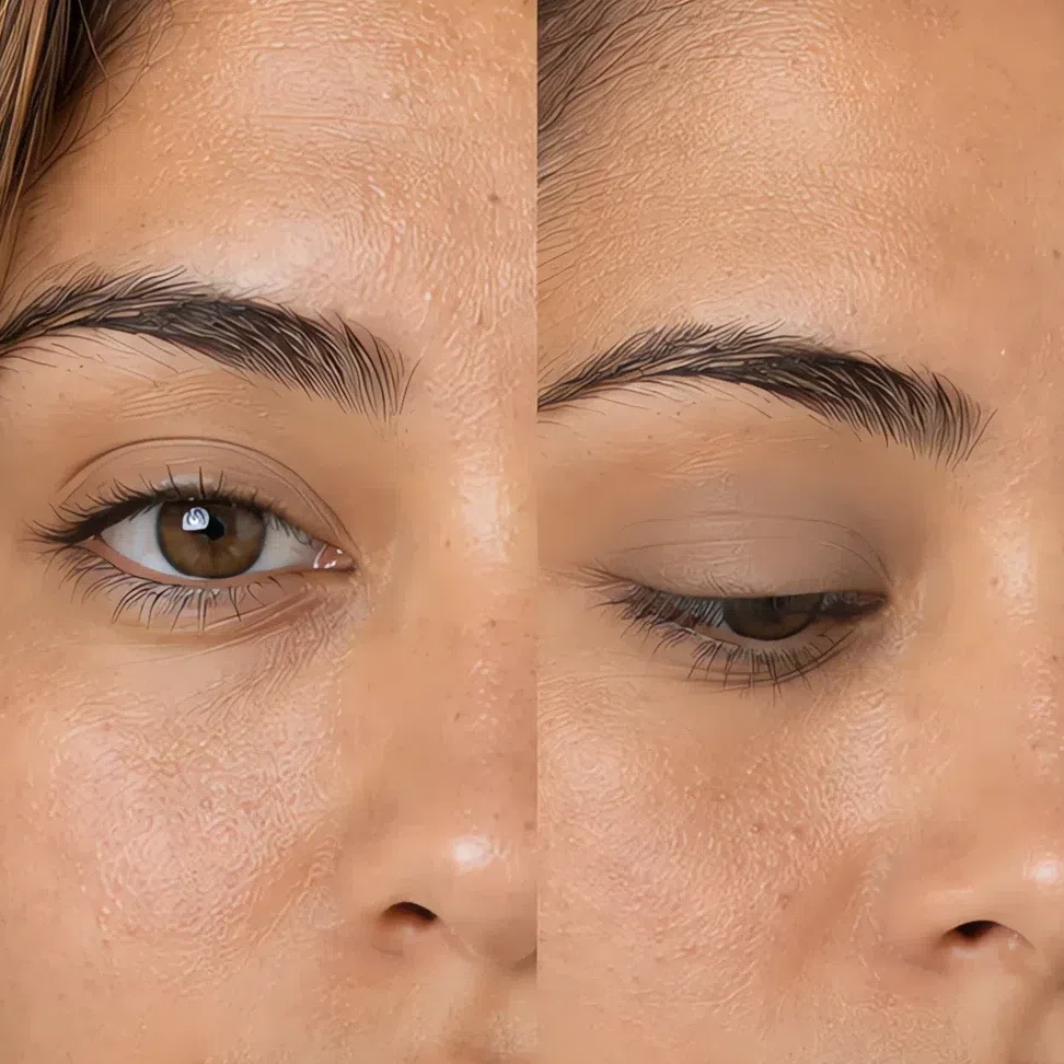 Suede everyday eyeshadow on medium peach-beige skin, Soft Autumn