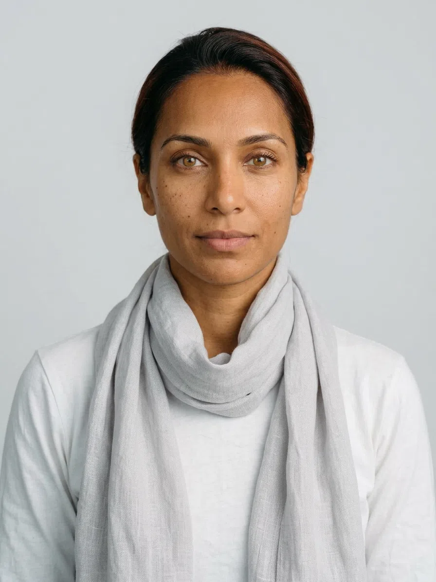 The Spring model with an accent shade on her scarf over an ivory top in Coral