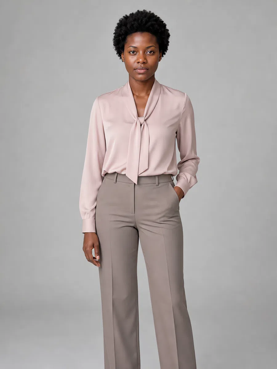 Soft Summer dusty pink blouse, Deep complexion