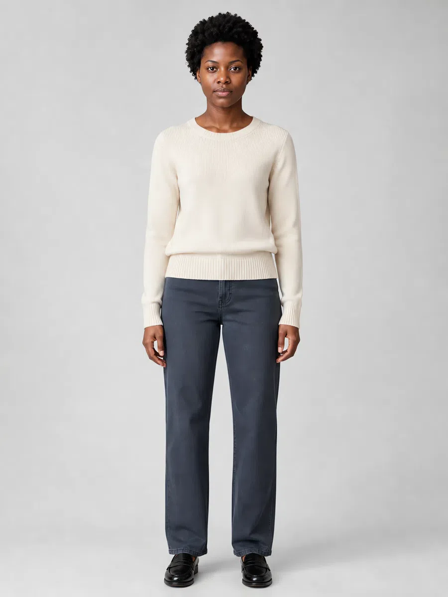 Soft Summer dark blue jeans, Deep complexion