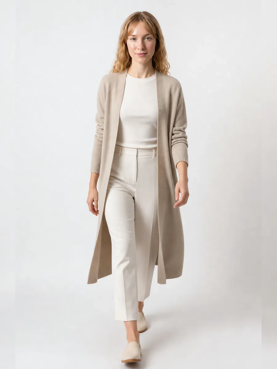 Soft Summer beige cardigan, Fair complexion