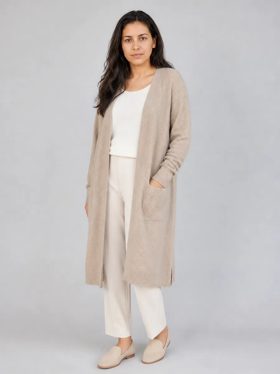 Soft Summer beige cardigan, Medium complexion