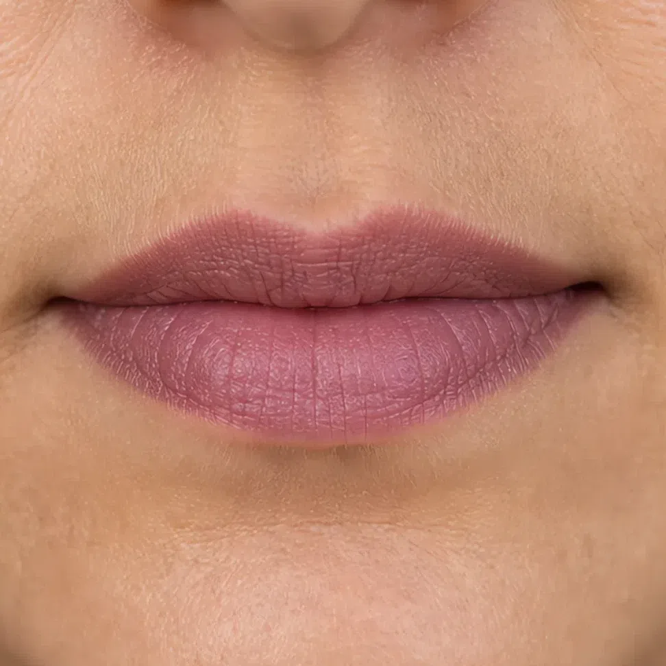 Soft Summer evening lip makeup on a medium complexion