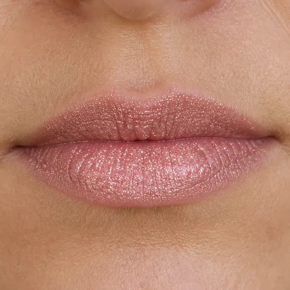 The same lipstick in a shimmer finish with fine reflective particles