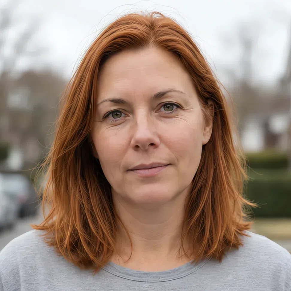 Copper hair color on a Soft Summer woman